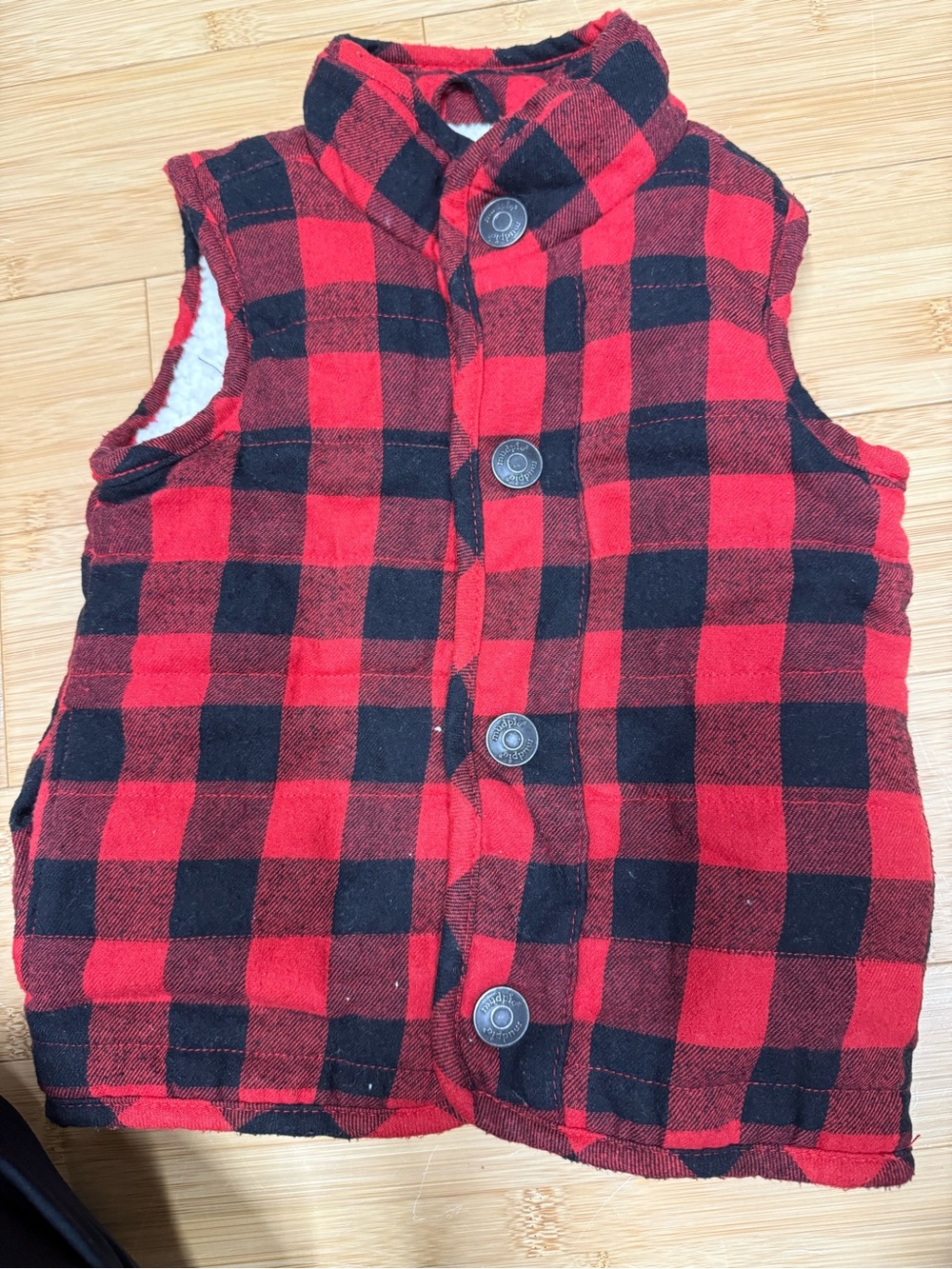 Mud Pie Red and Black Buffalo Plaid Sherpa-Lined Vest